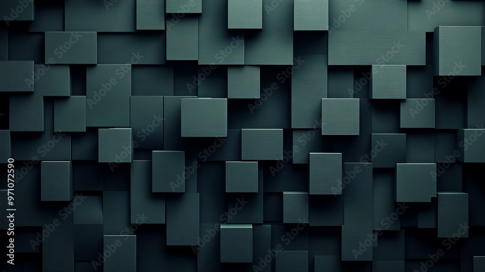 A dark, textured background with a geometric design in 3D. The green texture has shadows, giving it a three-dimensional look. A dark, textured background with a geometric design in 3D. The green texture has shadows, giving it a three-dimensional look.