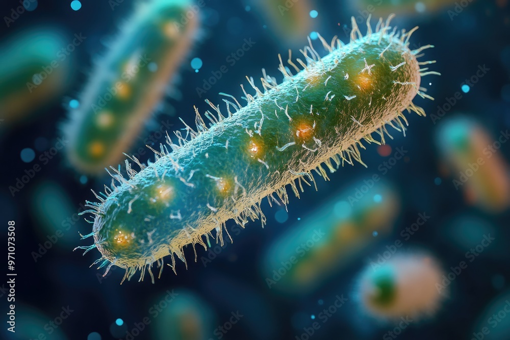 Naklejka premium Microscopic view of coronavirus covid-19 cells floating in a blue background