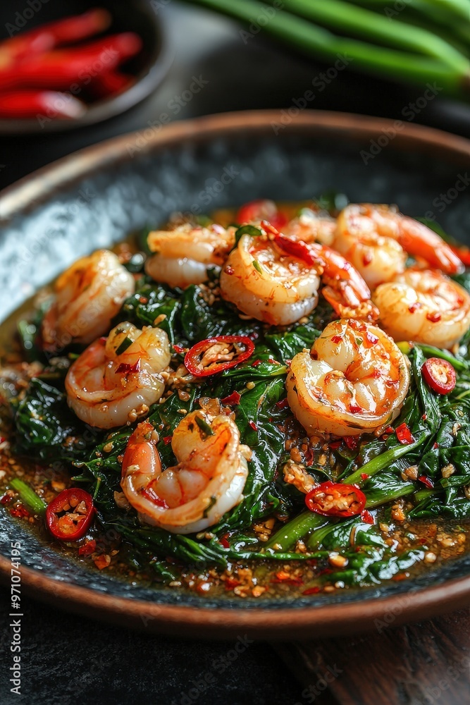 Tumis Kangkung: Stir-fried water spinach with garlic, chili, and shrimp paste, a popular vegetable side dish. Tumis Kangkung: Stir-fried water spinach with garlic, chili, and shrimp paste, a popular vegetable side dish.