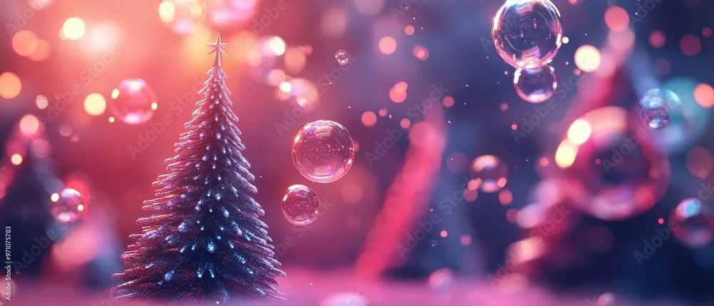 A vibrant holiday scene featuring colorful bubbles and a beautifully decorated pine tree, evoking festive spirit and joy. A vibrant holiday scene featuring colorful bubbles and a beautifully decorated pine tree, evoking festive spirit and joy.