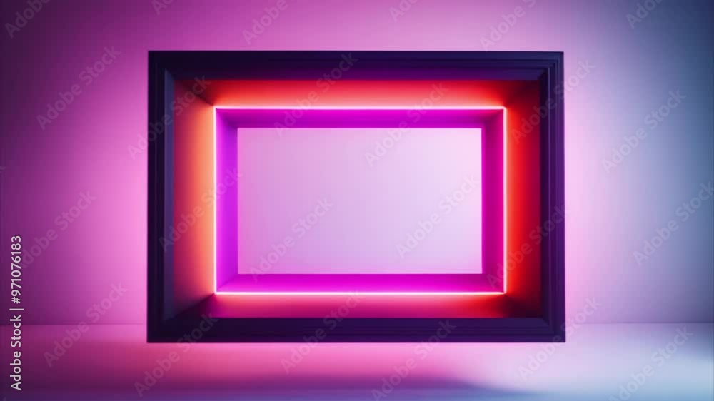 Horizontal rectangular frame; Luminous thick pink orange and dark blue frame on a light background. Horizontal rectangular frame; Luminous thick pink orange and dark blue frame on a light background.