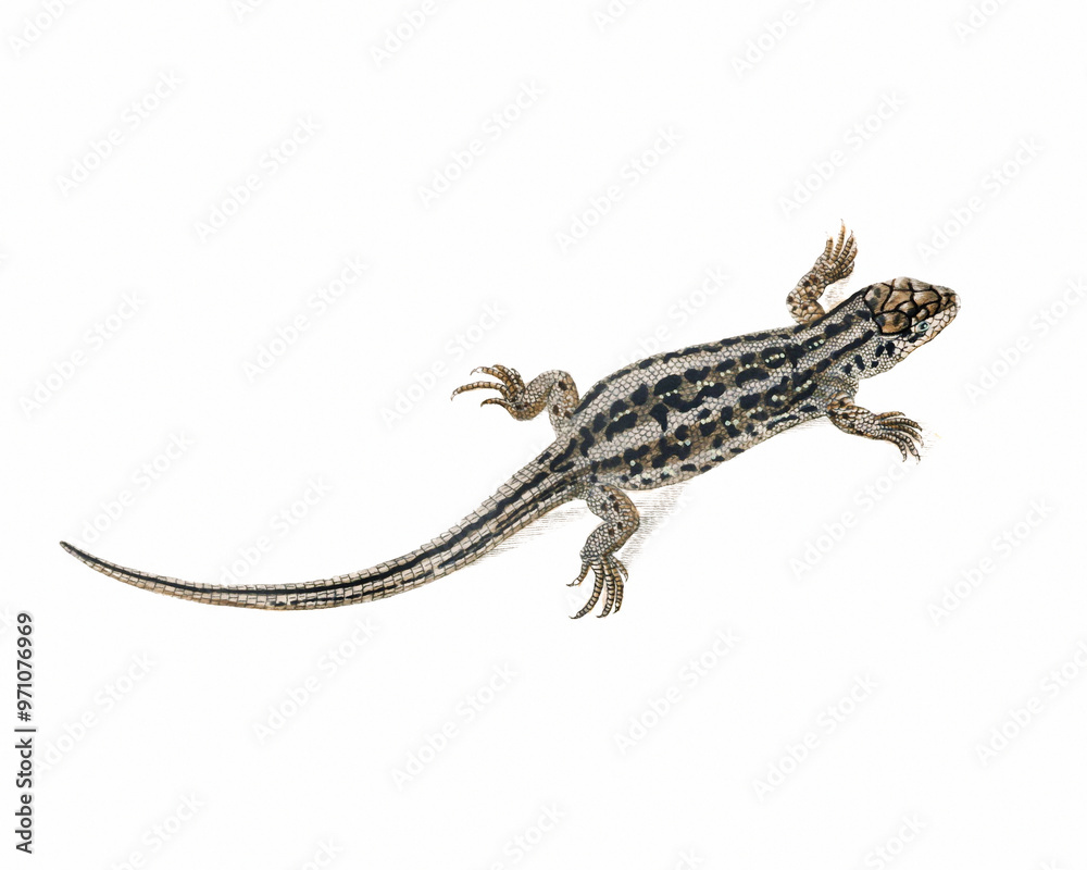 Naklejka premium Lizard Illustration. Digital watercolor of reptiles, isolated on a white background.