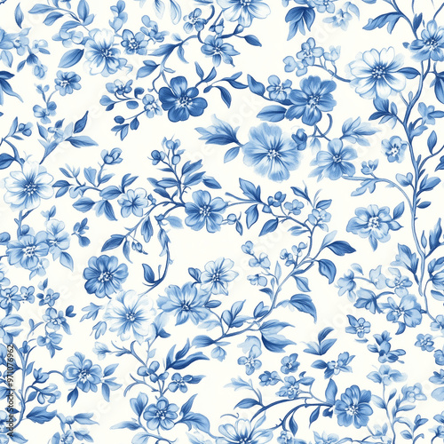 Delicate blue and white floral pattern for spring design and decor