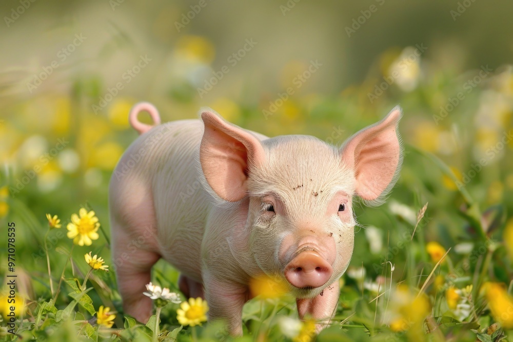Adorable piglet exploring a lush field of vibrant wildflowers in springtime AI Adorable piglet exploring a lush field of vibrant wildflowers in springtime AI