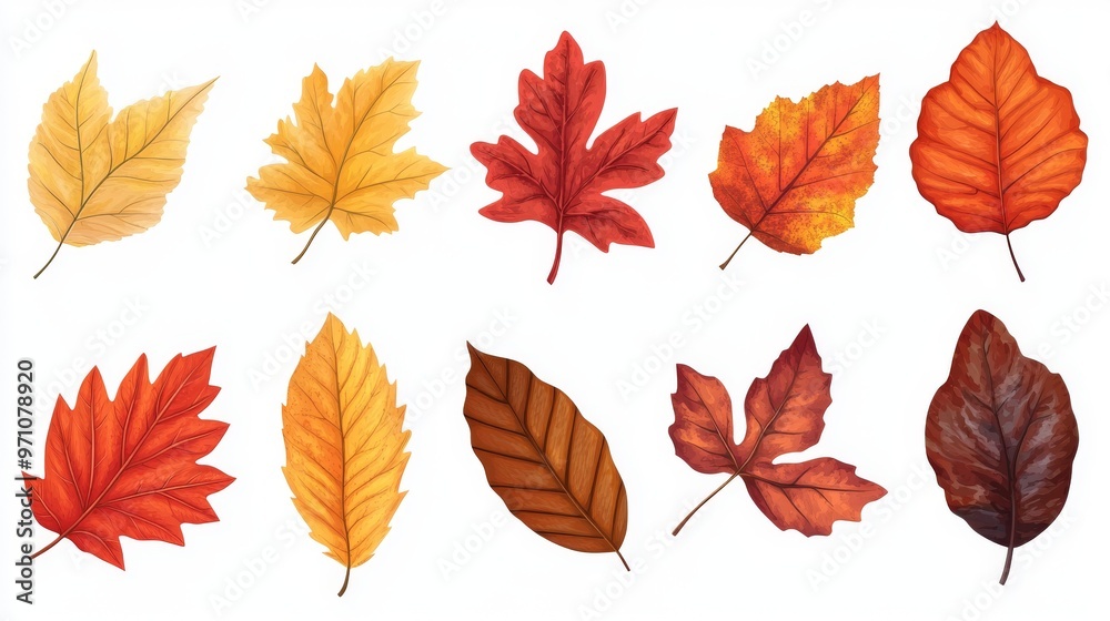 Vector Art of Autumn Leaves on White Background
