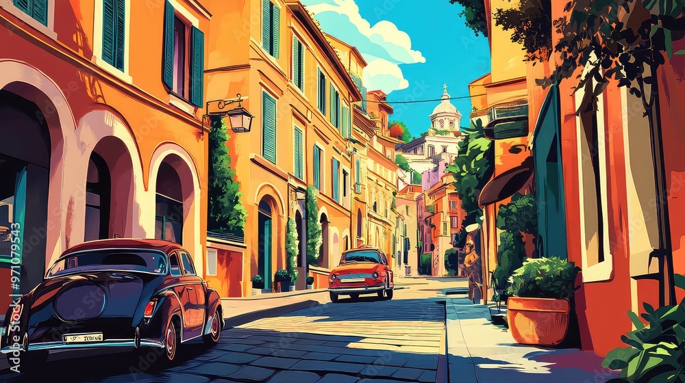 Fototapeta premium Illustrations of Buildings and Areas for Famous Tours in Italy, Generative AI