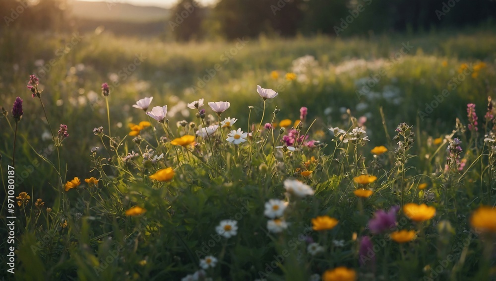 Lush wildflower meadow, softly blurred background. Lush wildflower meadow, softly blurred background.