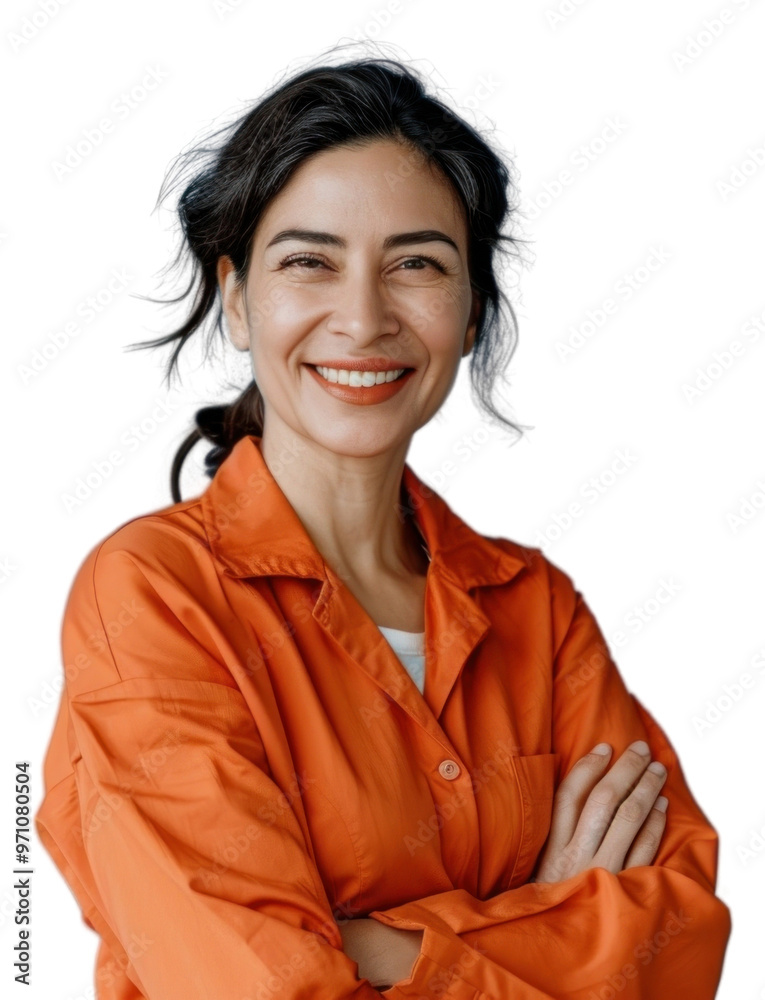 PNG Smiling woman in orange shirt PNG Smiling woman in orange shirt