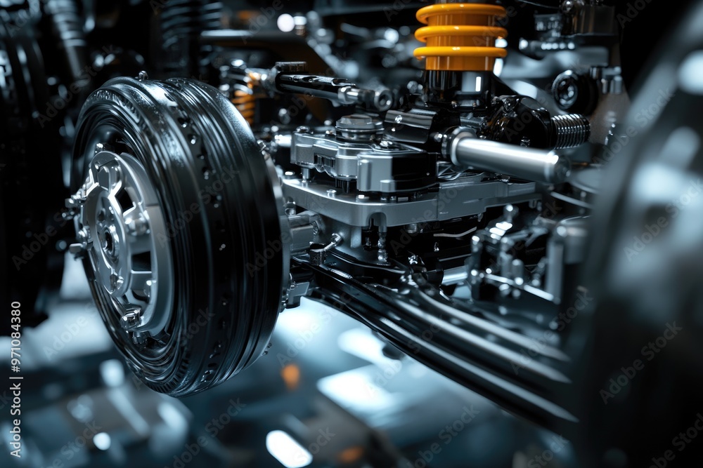 Electric eco car front axle steering system components. Electric eco car front axle steering system components.