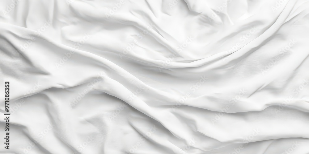 Fototapeta premium Abstract white crumpled fabric texture background with soft folds, perfect for product mockups, textile designs, or minimalist visual projects that require a clean and elegant fabric texture.