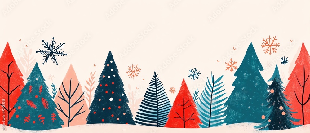 Flat style Christmas banner with a modern design of abstract Christmas trees