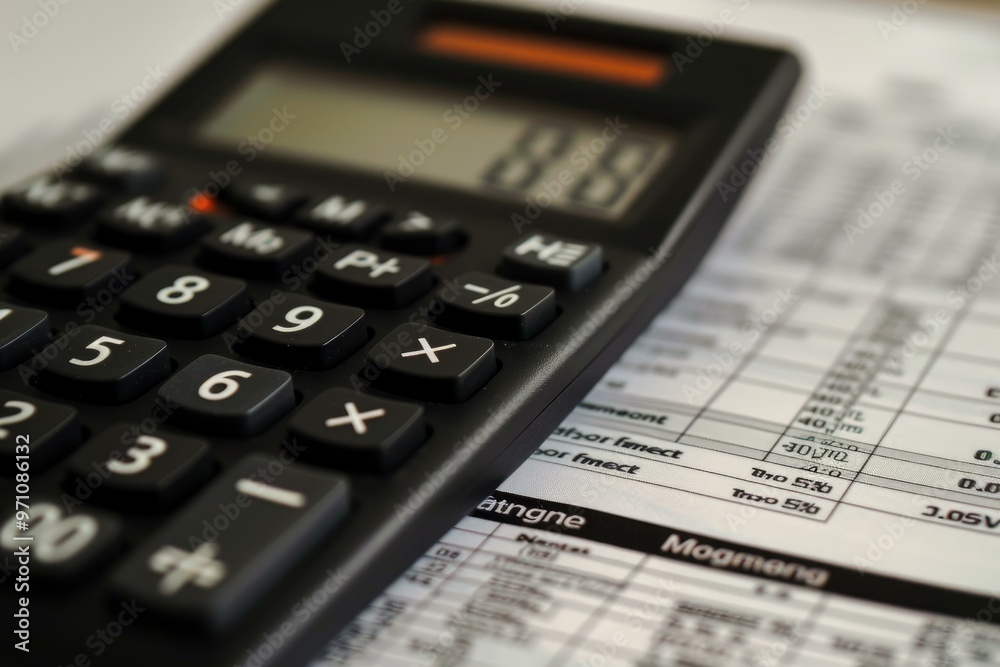 Calculator lying on an invoice being used to calculate tax return by an accountant Calculator lying on an invoice being used to calculate tax return by an accountant