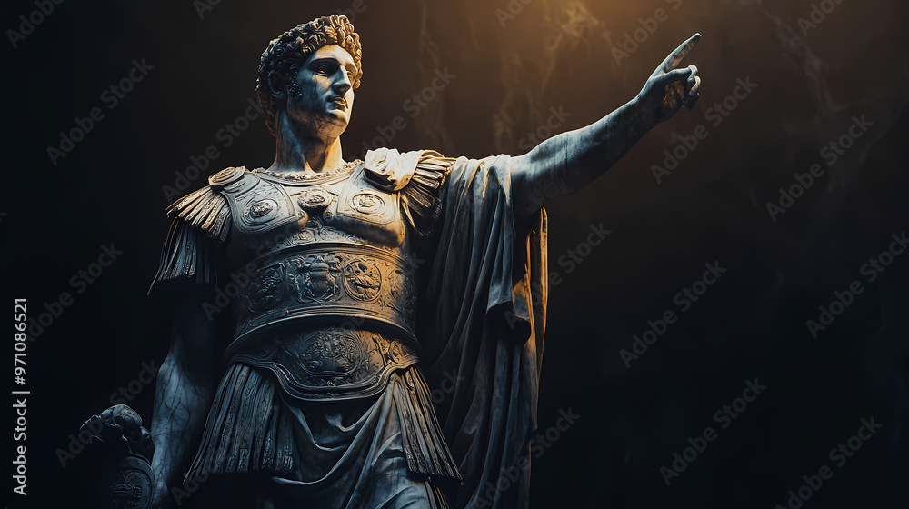 Fototapeta premium Ancient roman emperor statue in dark lighting. Roman Empire. Illustration