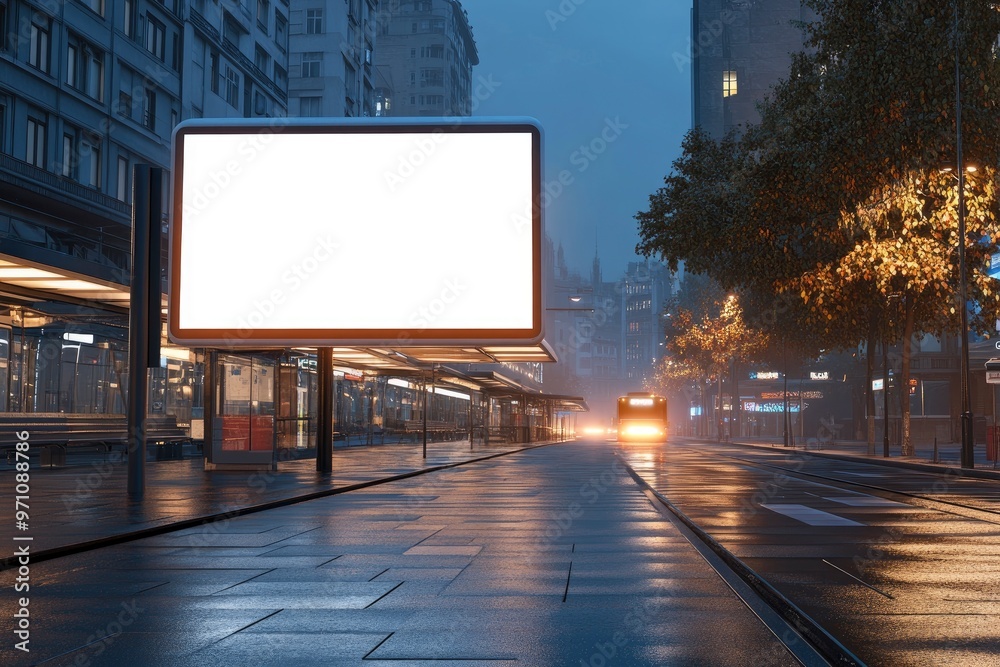 Blank billboard at the bus stand in the city 3D illustration Big blank billboard white LED screen with generative ai Blank billboard at the bus stand in the city 3D illustration Big blank billboard white LED screen with generative ai