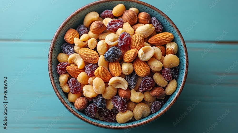Handful of mixed nuts and dried fruits, portable brain-boosting snack, healthy and convenient, isolated on solid background Handful of mixed nuts and dried fruits, portable brain-boosting snack, healthy and convenient, isolated on solid background