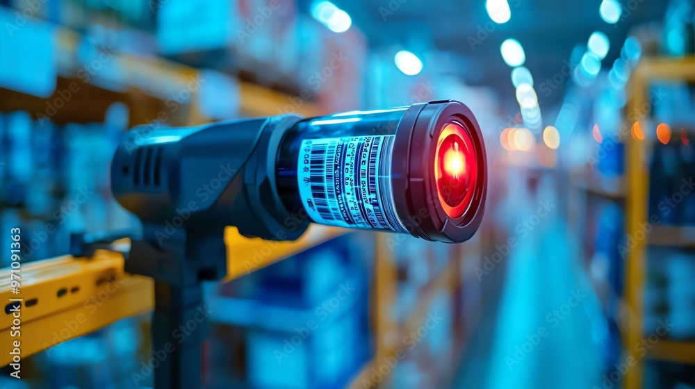 Close-up of a barcode scanner verifying product codes, accuracy, inventory and quality control Close-up of a barcode scanner verifying product codes, accuracy, inventory and quality control