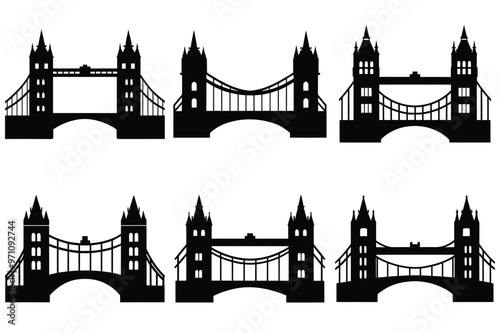 Set of Tower Bridge silhouette vector Art