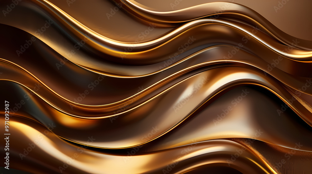 Obraz premium Line curve golden luxury on brown background. Realistic template cover 3d style design. Vector illustration.