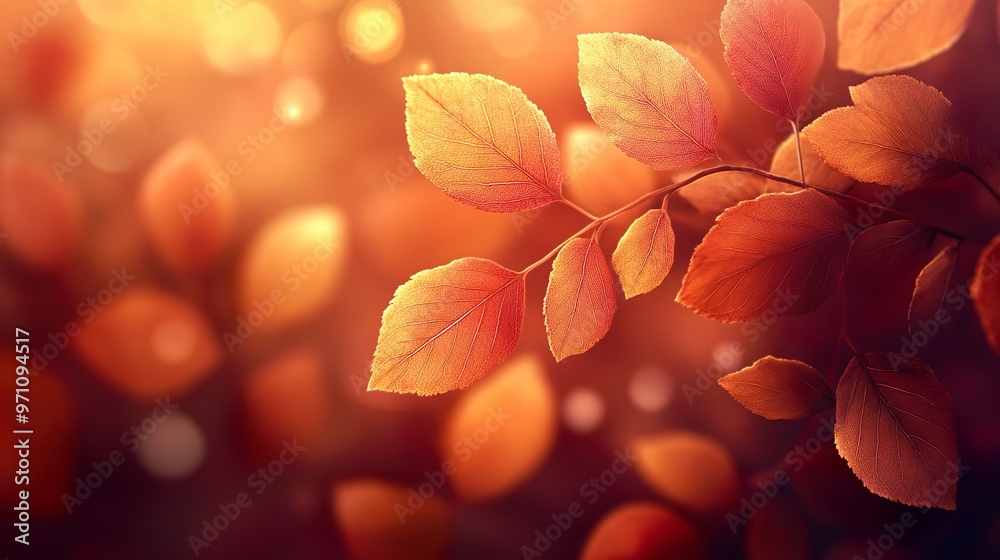 Elegant fall leaves floating in rich orange hues on a seasonal background Elegant fall leaves floating in rich orange hues on a seasonal background