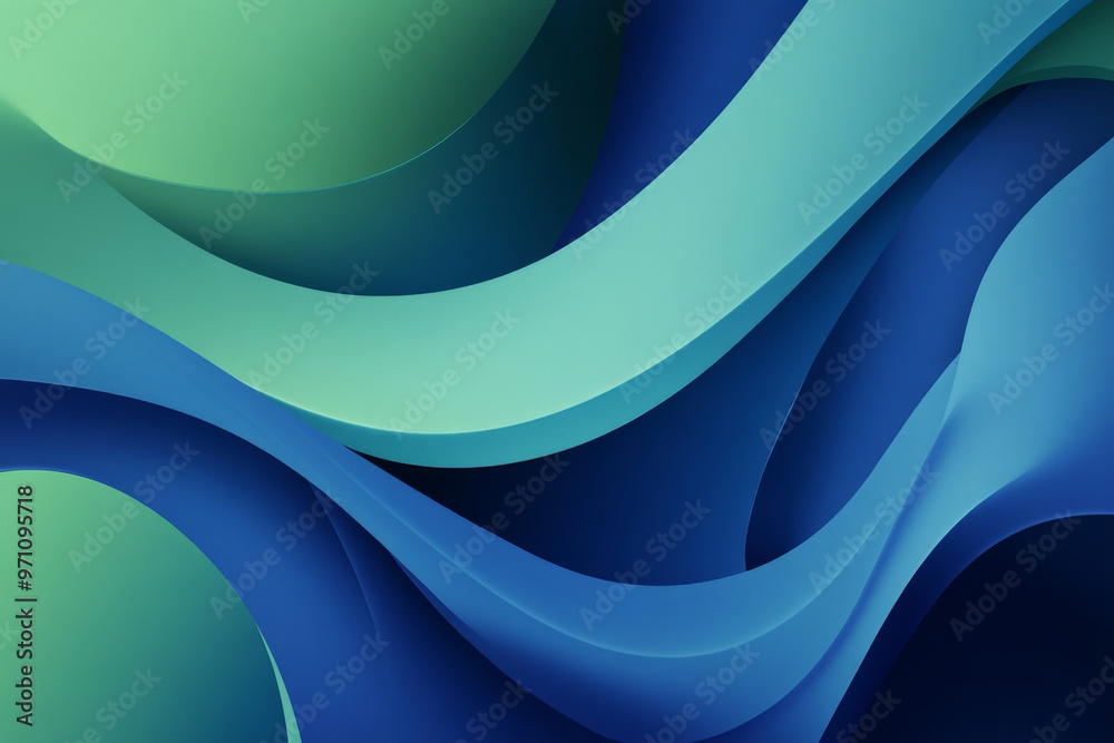 Fototapeta premium A cool, refreshing background in shades of blue and green, featuring smooth curved shadows that evoke a sense of calm and freshness.