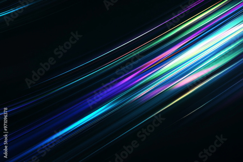 A dark black background with thin  iridescent stripes that change color as they catch the light. The stripes shift between hues of blue  green  and purple  creating a dynamic  futuristic design that