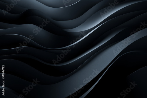 A deep black background with smooth, flowing curved lines casting soft shadow effects. The lines are a gradient of dark grey, creating an elegant wave pattern that gives a sense of depth and movement