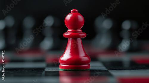 red pawn of chess. Unique, Think different, Individual and standing out from the crowd concept