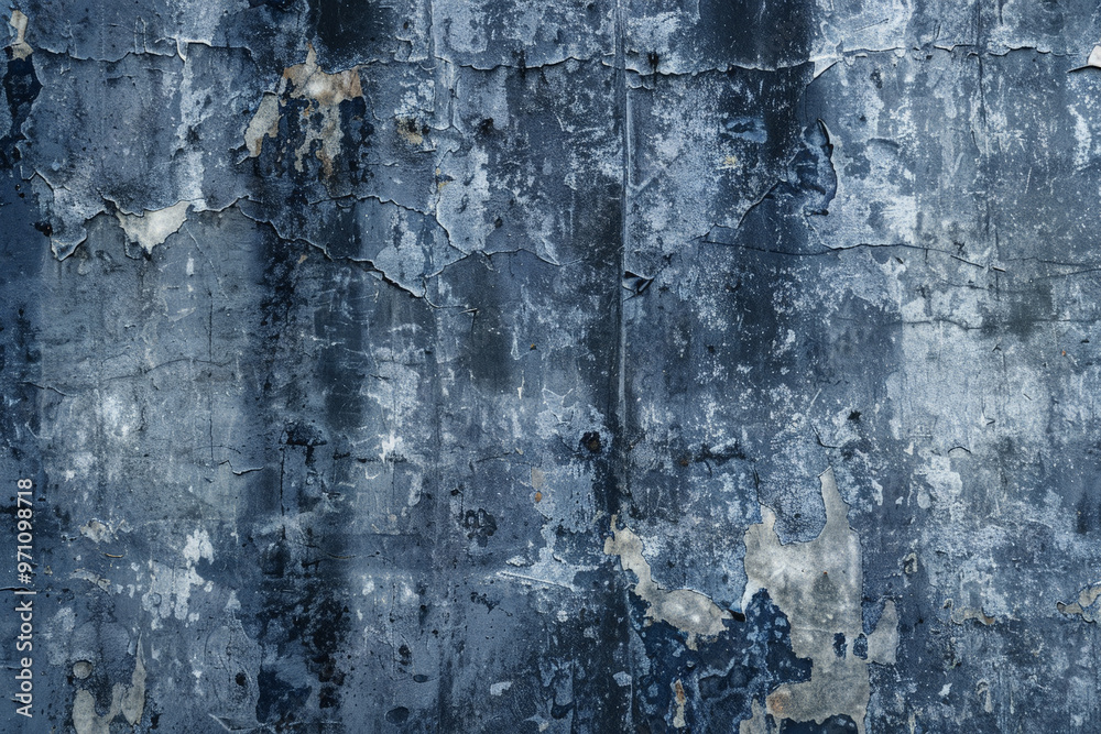 Obraz premium A grunge wall texture in dark indigo, with a rugged, industrial look, showing signs of decay and age.