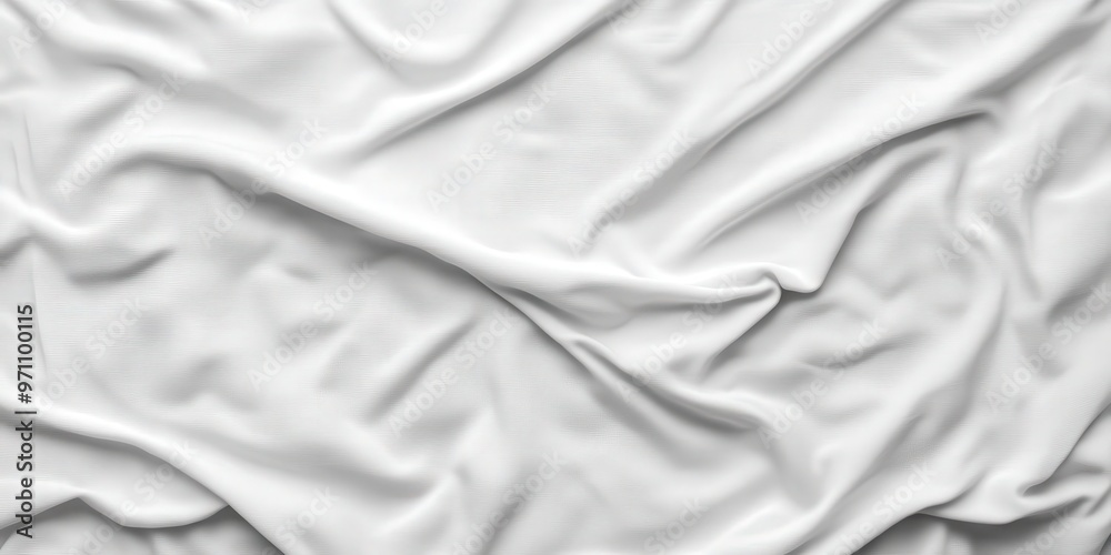 Obraz premium Abstract white crumpled fabric texture background with soft folds, perfect for product mockups, textile designs, or minimalist visual projects that require a clean and elegant fabric texture. 