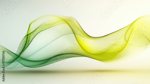 Transparent yellow-green wave design with fluid, smooth curves on a sleek, minimalistic background, evoking motion and modernity.