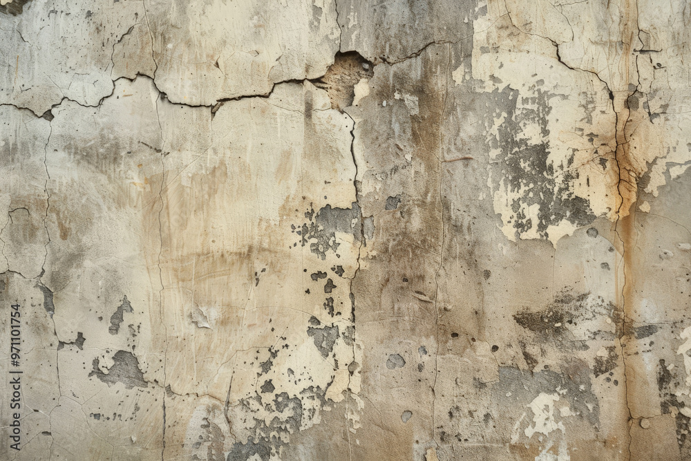 Obraz premium A grunge wall texture in muted beige, featuring scratches, chips, and subtle stains, giving it a vintage feel.