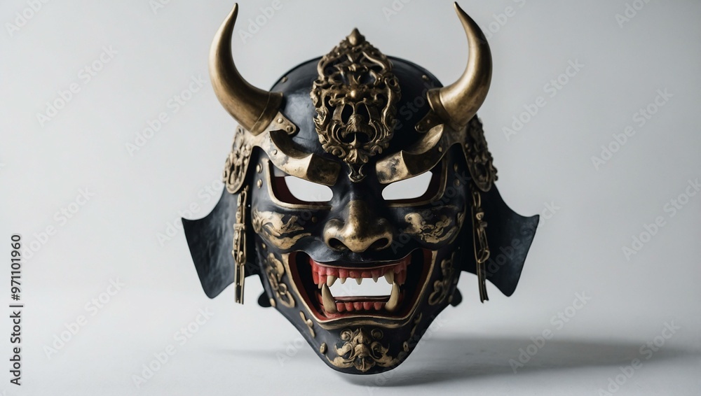 Samurai mask with fangs on a white background. Samurai mask with fangs on a white background.