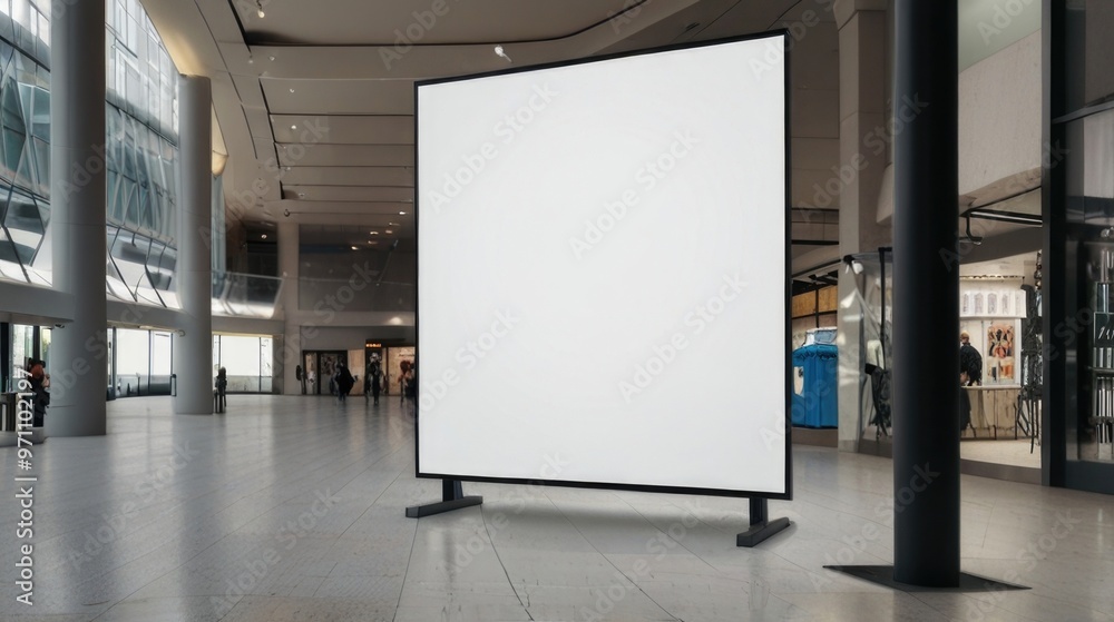 Large blank white billboard sign mockup at a shopping mall Large blank white billboard sign mockup at a shopping mall