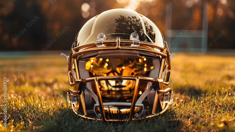 Golden Football Helmet: Another view, isolated. Golden Football Helmet: Another view, isolated.