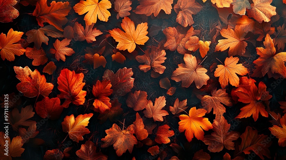 Floating orange leaves create a warm and elegant seasonal fall background Floating orange leaves create a warm and elegant seasonal fall background