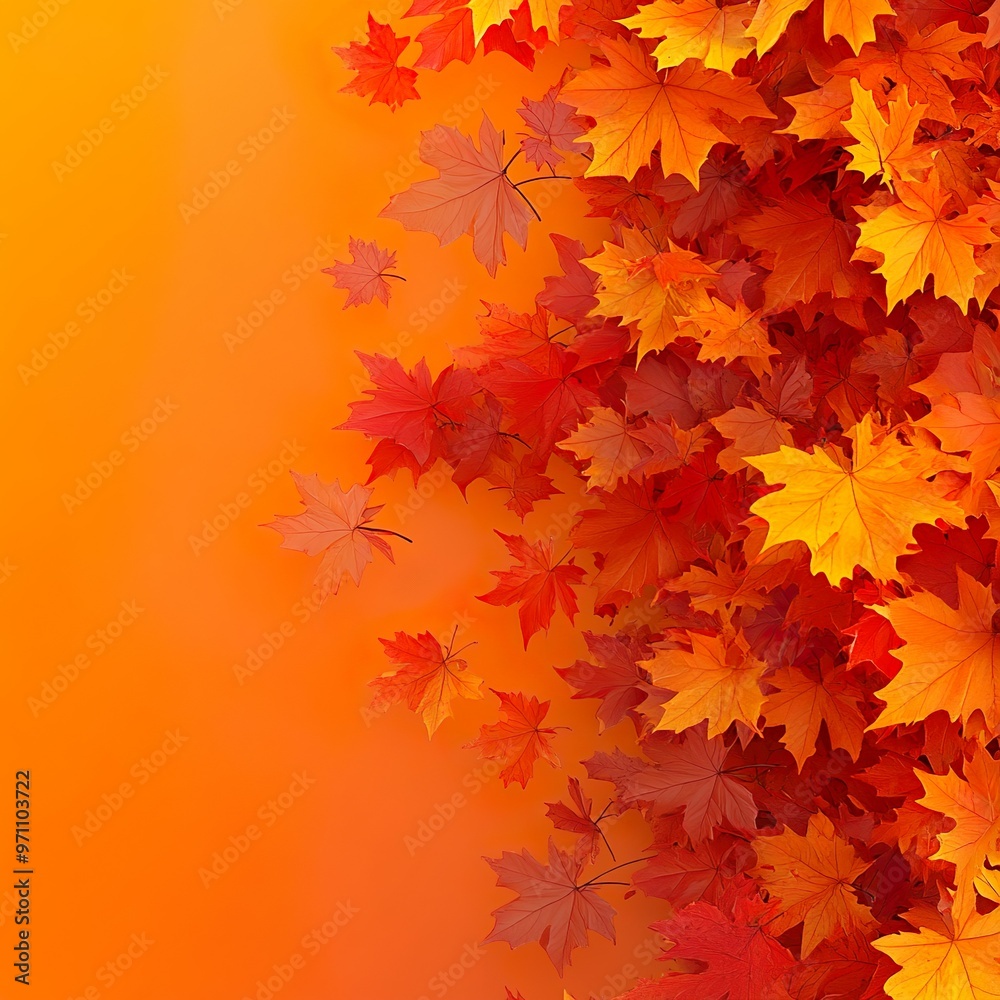 Seasonal autumn elegance with floating leaves in rich orange fall tones background Seasonal autumn elegance with floating leaves in rich orange fall tones background
