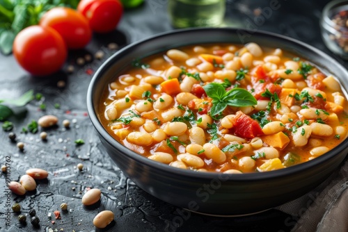 Italian pasta e fagioli with beans and pasta