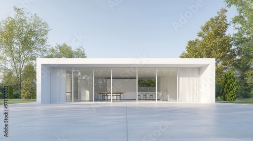 Modern minimalist house with roof deck based on a 3D rendering