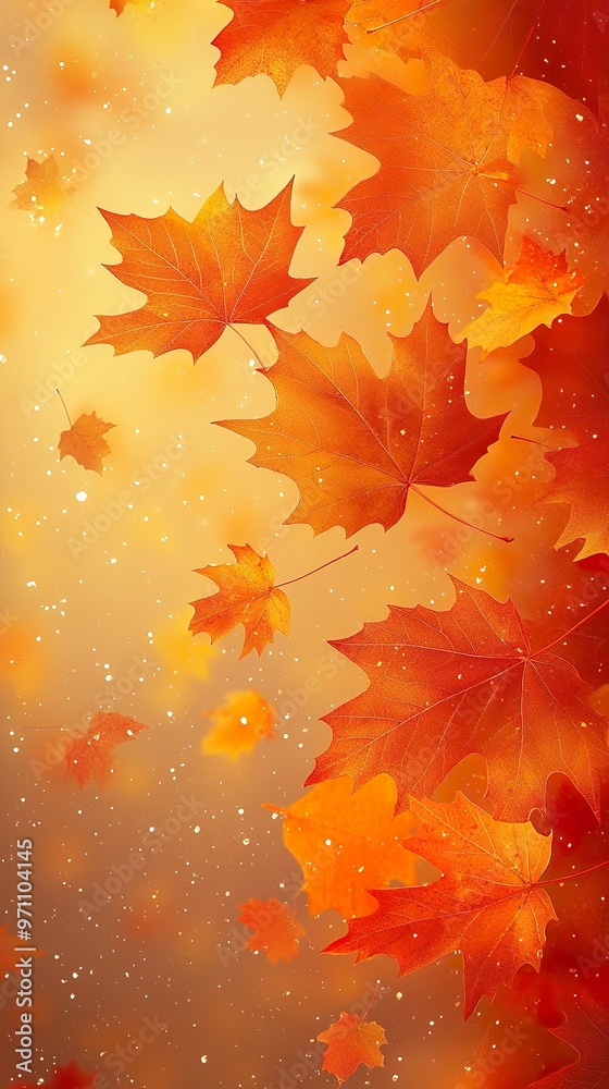 Obraz premium Seasonal elegance with floating orange autumn leaves in rich fall tones background