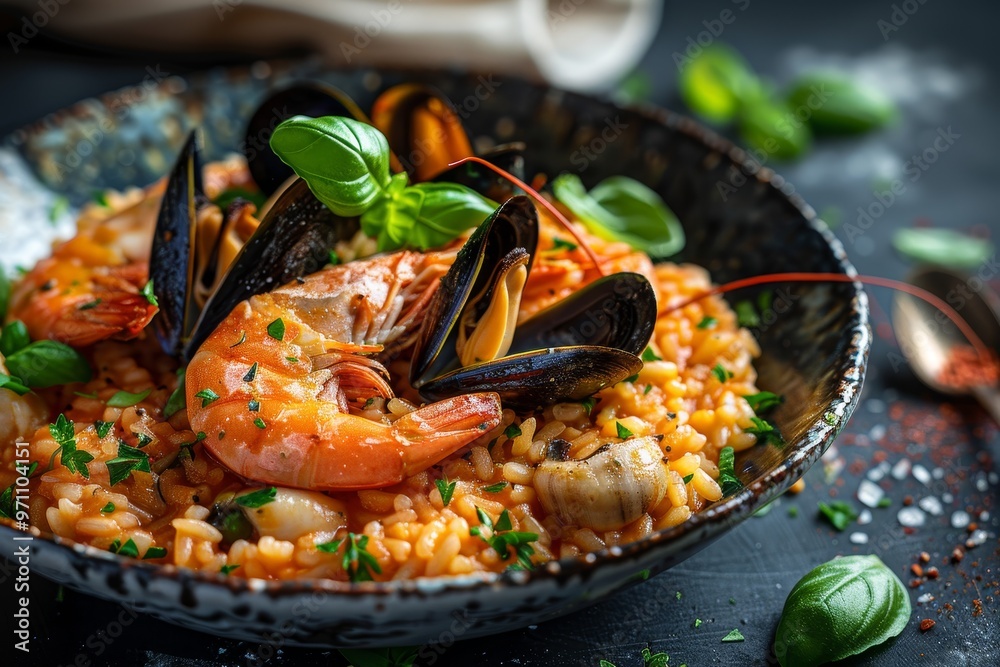 Italian seafood risotto with prawns and mussels Italian seafood risotto with prawns and mussels