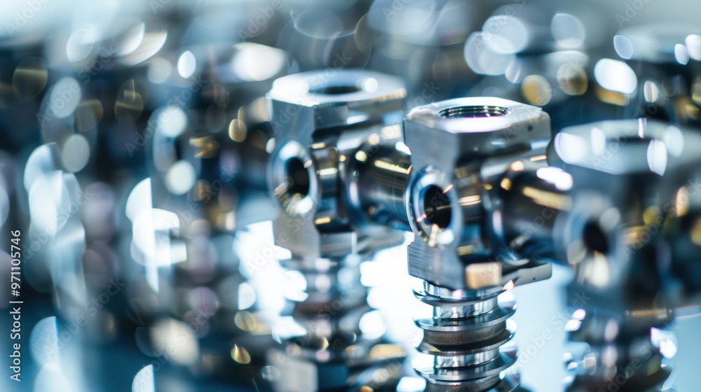 Shiny steel parts being manufactured in high tech factory