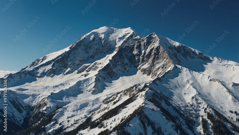 Snow-covered mountain peaks under a clear blue sky, with space for text or design. Snow-covered mountain peaks under a clear blue sky, with space for text or design.