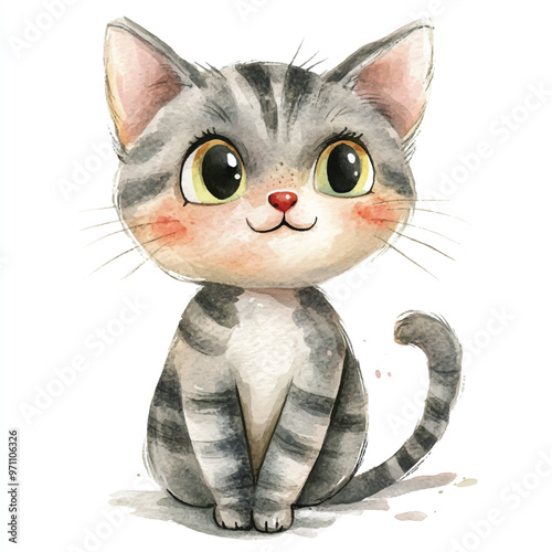 cute cat watercolor clipart illustration isolated