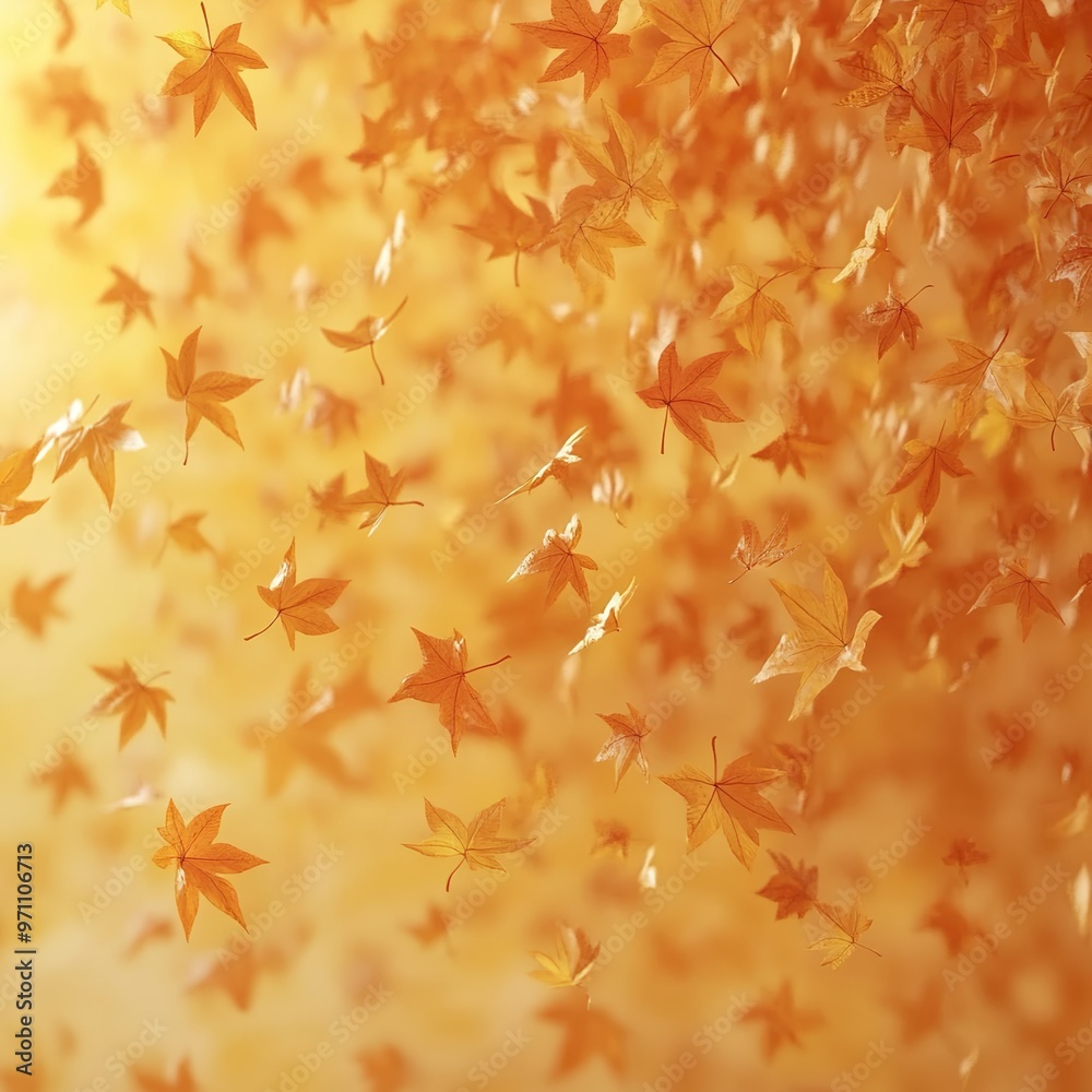 Fototapeta premium Orange floating leaves creating elegant fall background design wallpaper