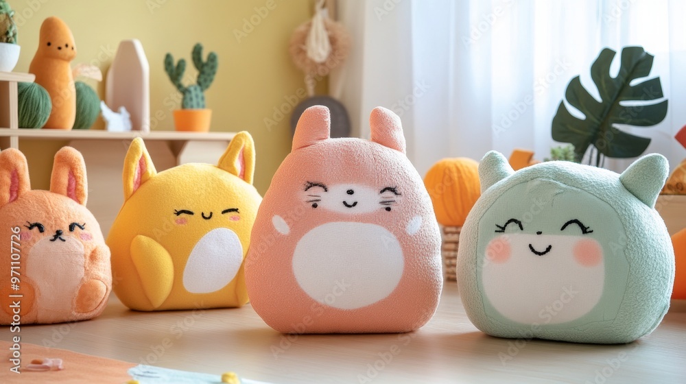 Obraz premium Halloween is a non-scary decor for children with soft felt and smiling characters, funny and cute, not creepy.