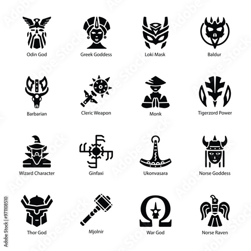 Collection of Norse God Glyph Style Icons 

