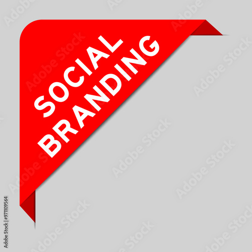 Red color of corner label banner with word social branding on gray background