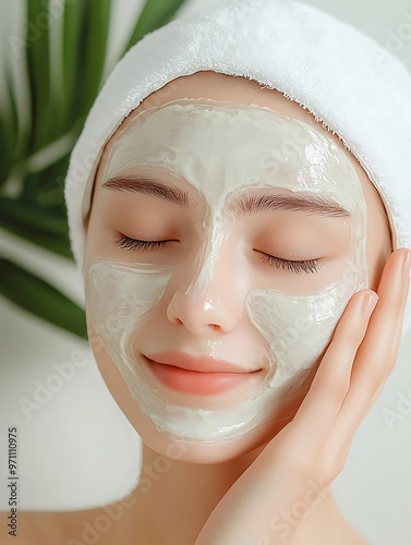 A naturally beautiful girl takes care of her face