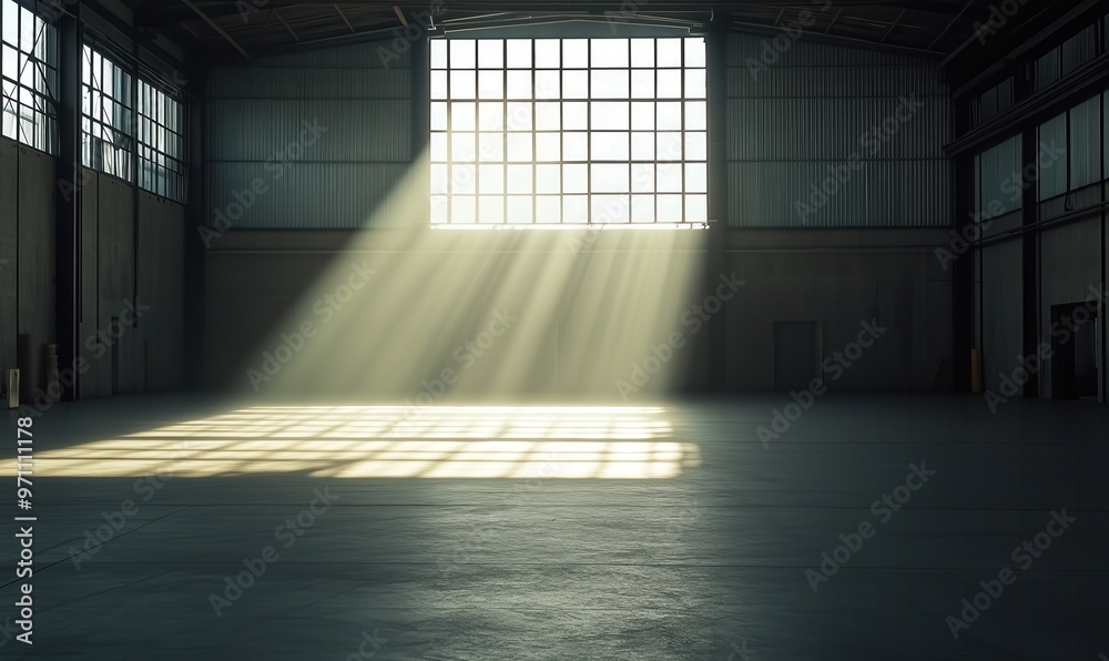 A large, empty room with a window that lets in sunlight. The room is bare and empty, with no furniture or decorations. The sunlight streaming in through the window creates a warm, inviting atmosphere