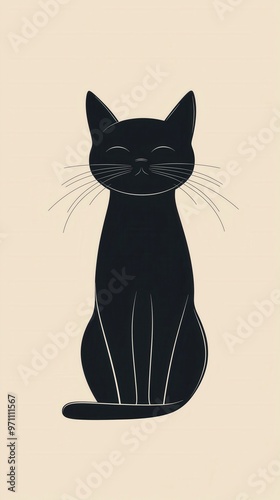 A minimalist illustration of a black cat with a friendly expression, perfect for cat lovers and decorative designs. photo